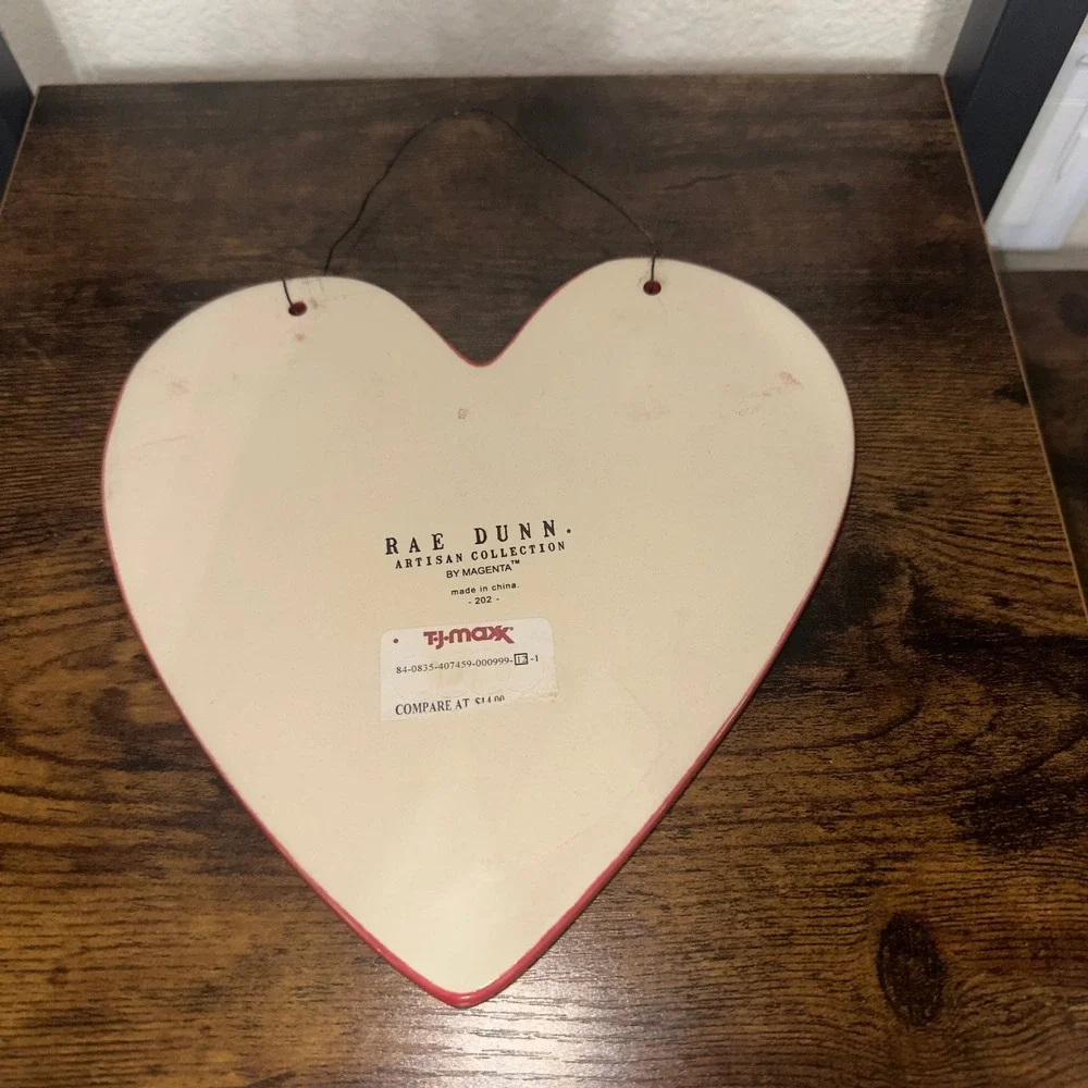 Rae Dunn Red Ceramic Heart Wall Hanging Hugs & Kisses Artisan Collection Magenta